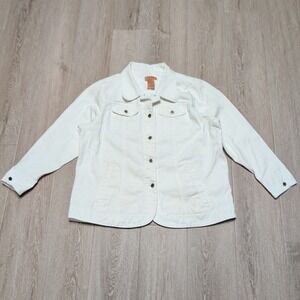 Vintage Zena Jeans Womens 2XL White Denim Jacket Cotton Button Front Plus Size